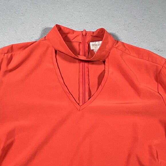 Chicos 2 Top Shirt 3 XL Pullover Keyhole Orange 3/4 Choker Sleeve Stretch Autumn - Picture 3 of 14